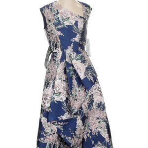 NWT Kay Unger metallic jewel and pastel floral tea dress, size 4